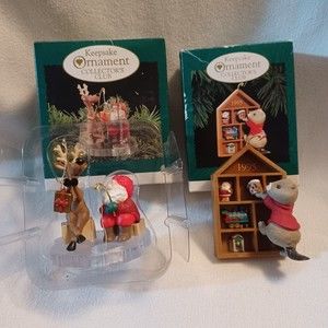 Lot of 2 Hallmark Keepsake Ornaments 1995 Fishing for Fun & Collecting Memories